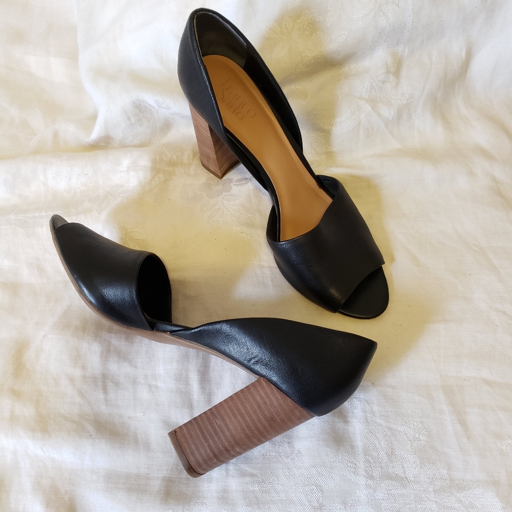 Vintage Franco Sarto Peep Toe Block Heel Leather Pump